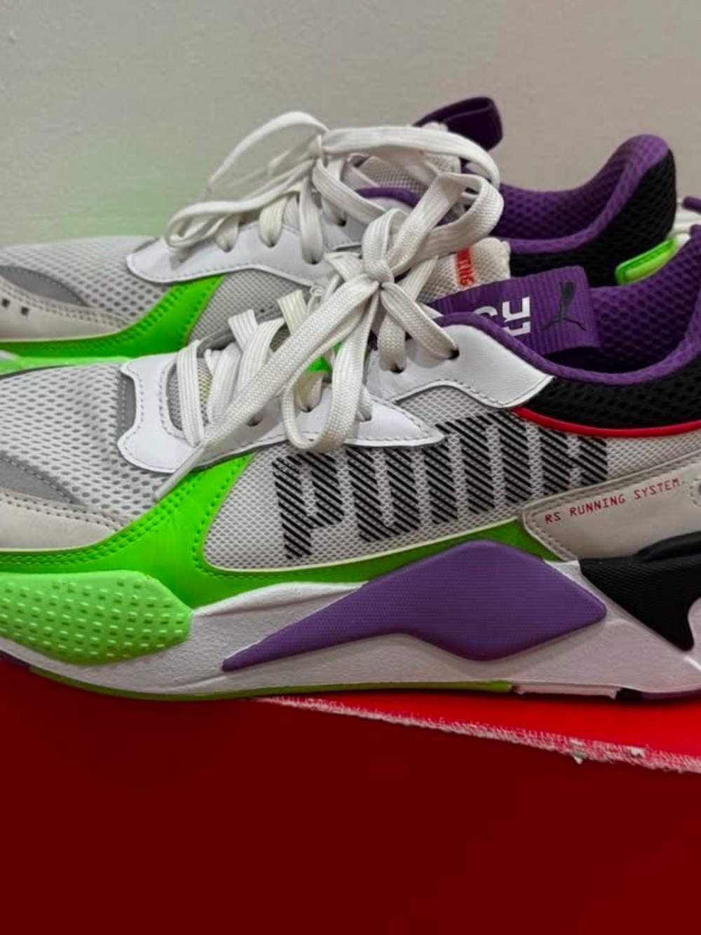 Puma White Sneakers with Neon Green & Purple Accents